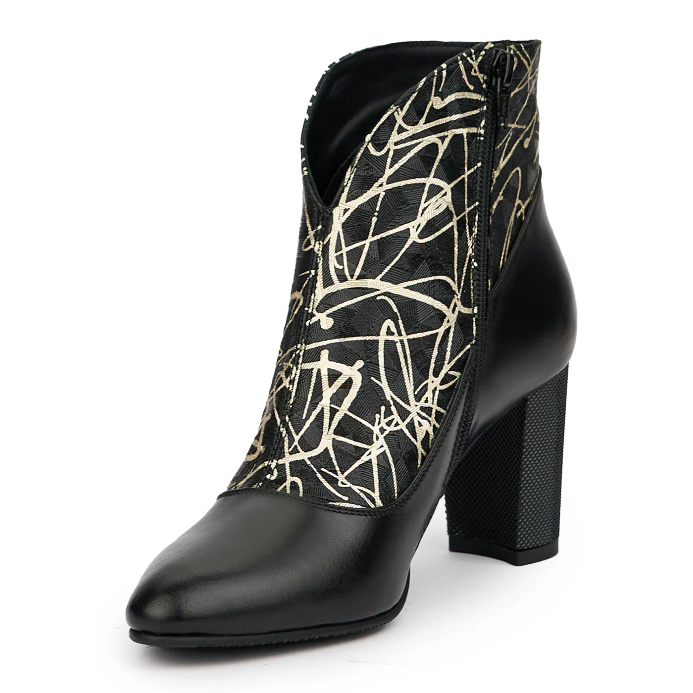 Botine dama din piele naturala neagra cu toc gros 7.5 cm 14559 - Image 3