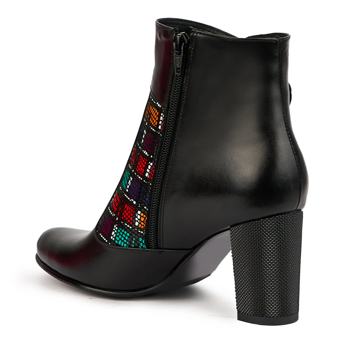 Botine dama din piele naturala neagra cu toc gros 7.5 cm 14620 - Image 2