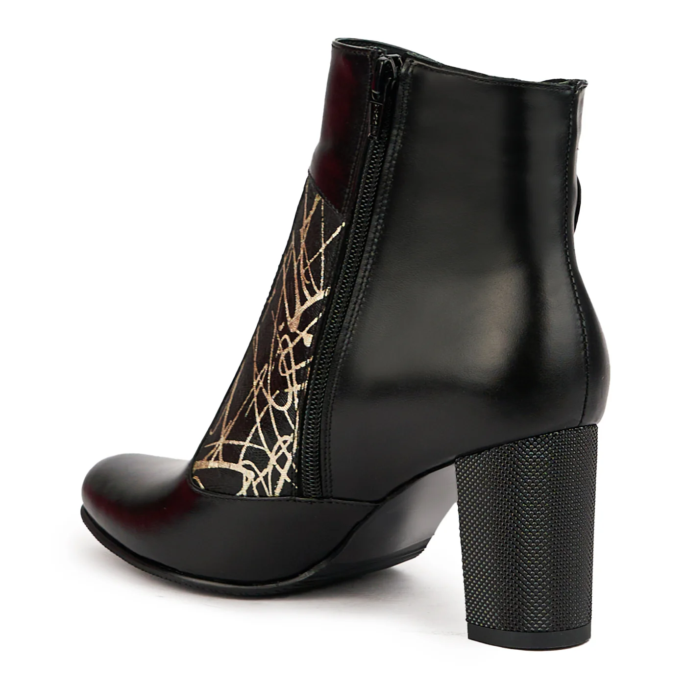 Botine dama din piele naturala neagra cu toc gros 7.5 cm 14621 - Image 2