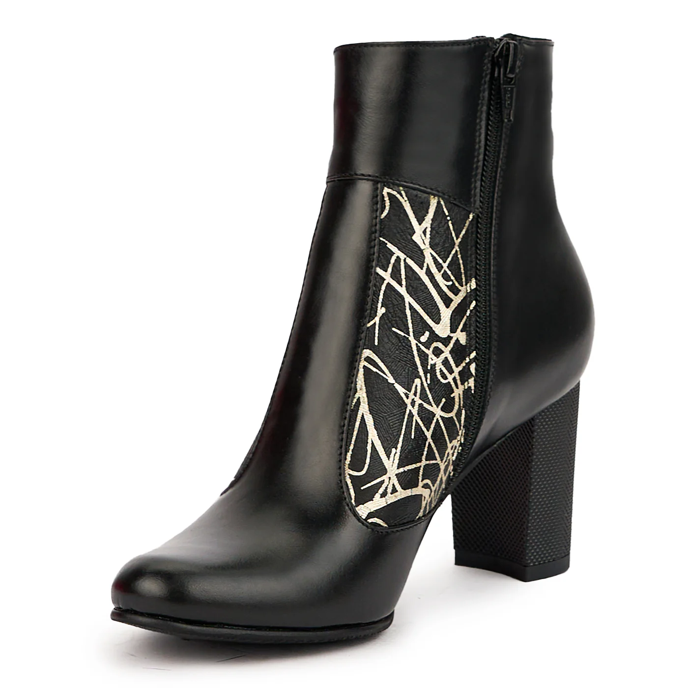 Botine dama din piele naturala neagra cu toc gros 7.5 cm 14621 - Image 3