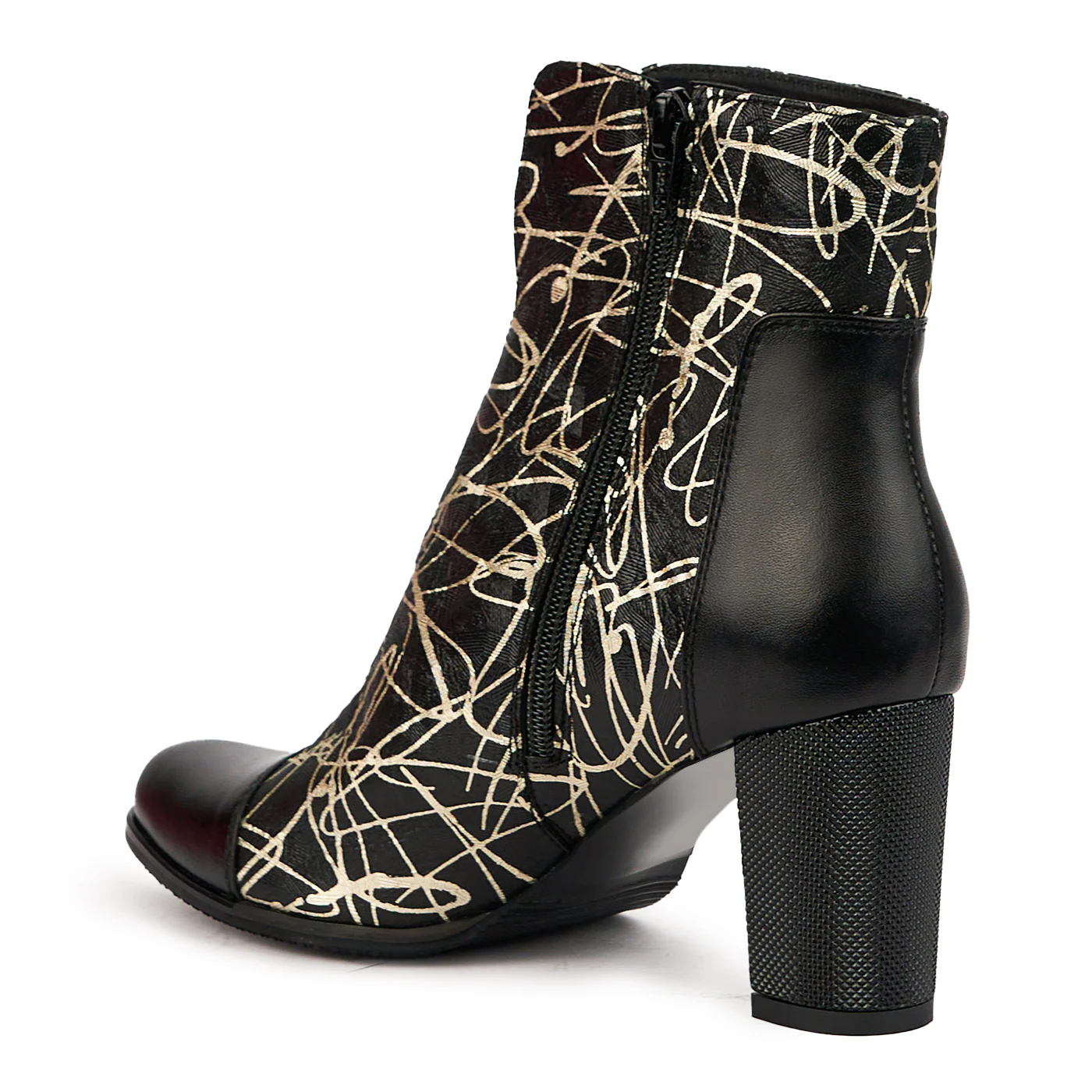 Botine dama din piele naturala neagra cu toc gros 7.5 cm 14630 - Image 2