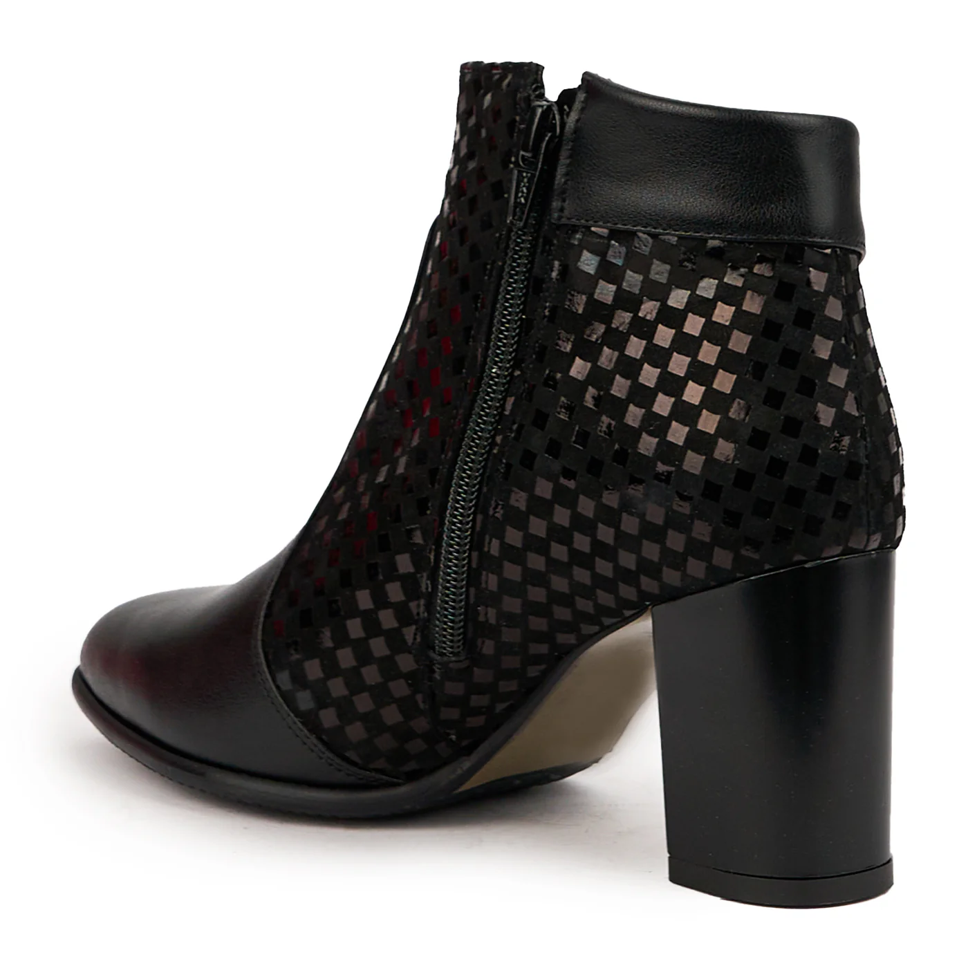 Botine dama din piele naturala neagra cu toc gros 7.5 cm 14641 - Image 2