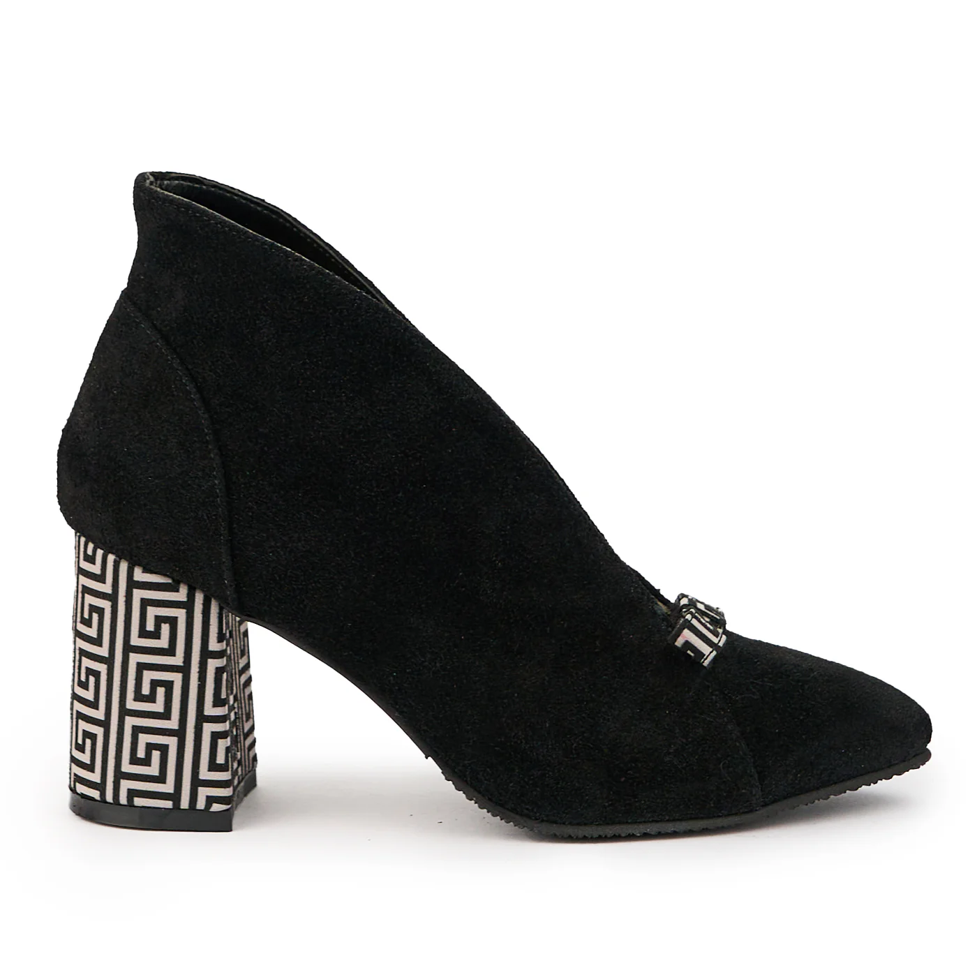 Botine dama din piele naturala neagra cu toc gros 7.5 cm 14729