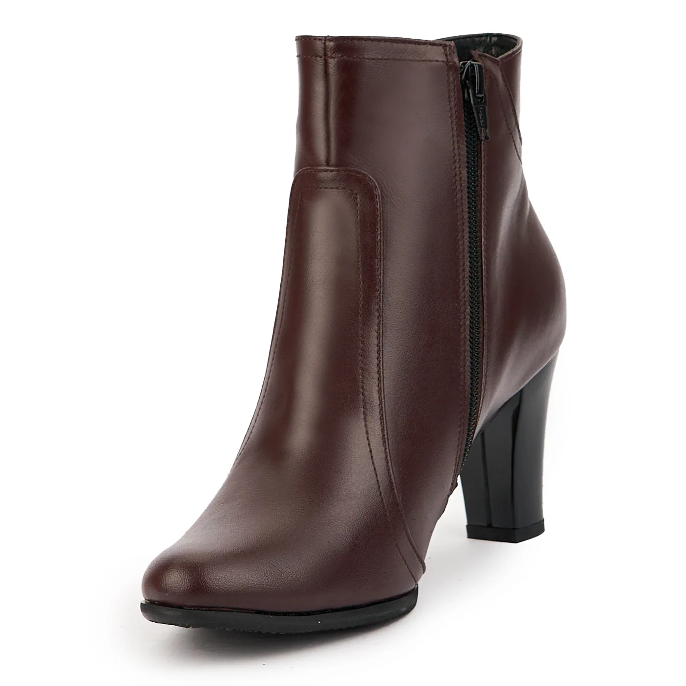 Botine dama din piele naturala neagra cu toc gros 7.5 cm 14730 - Image 3