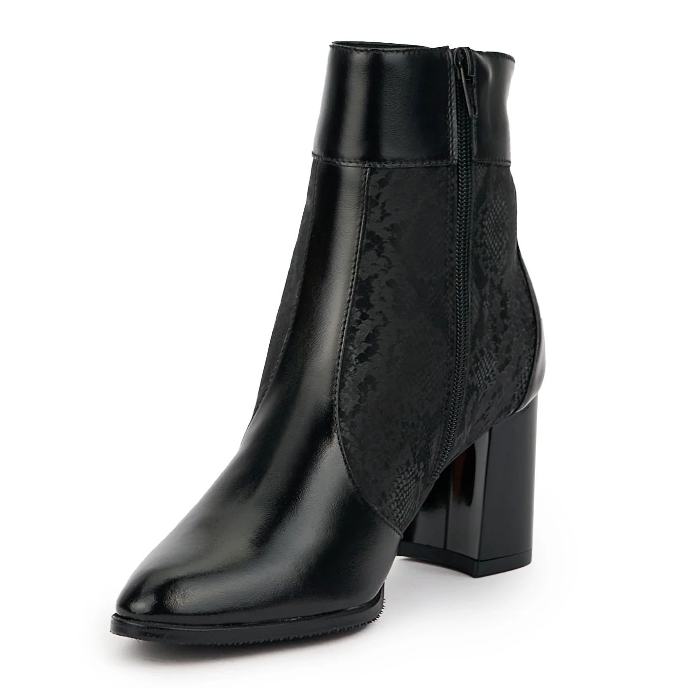 Botine dama din piele naturala neagra cu toc gros 7.5 cm 14751 - Image 3