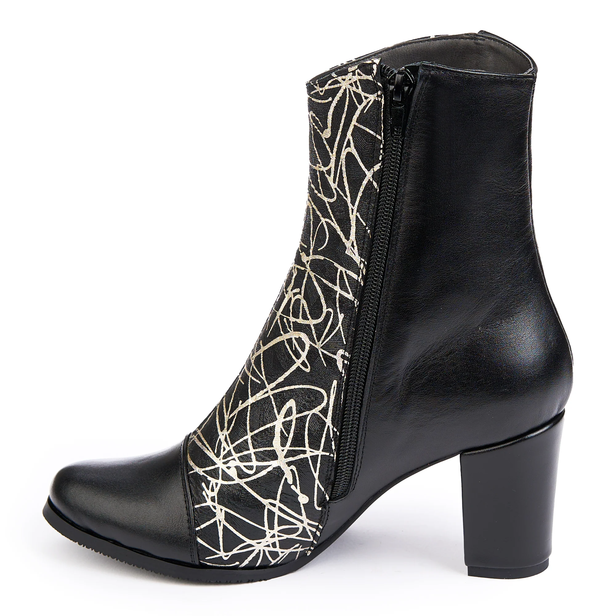 Botine dama din piele naturala neagra cu toc gros 7.5 cm 14836 - Image 2