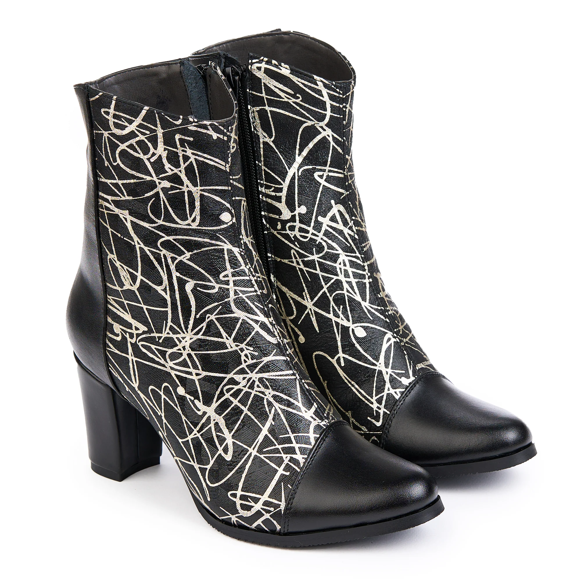 Botine dama din piele naturala neagra cu toc gros 7.5 cm 14836 - Image 3