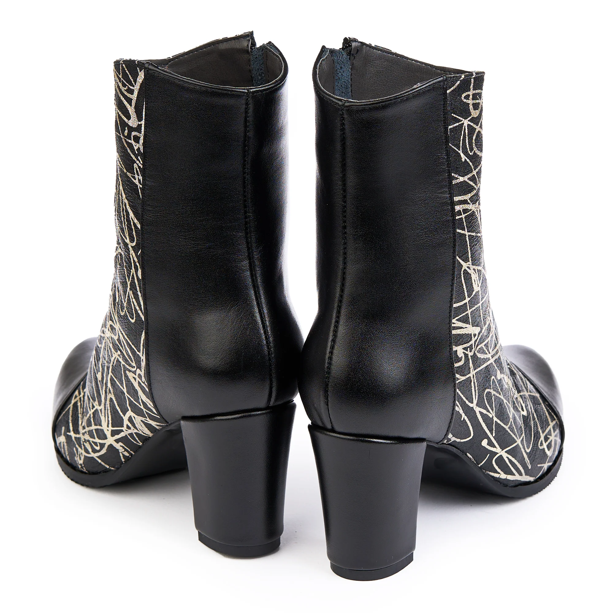 Botine dama din piele naturala neagra cu toc gros 7.5 cm 14836 - Image 4