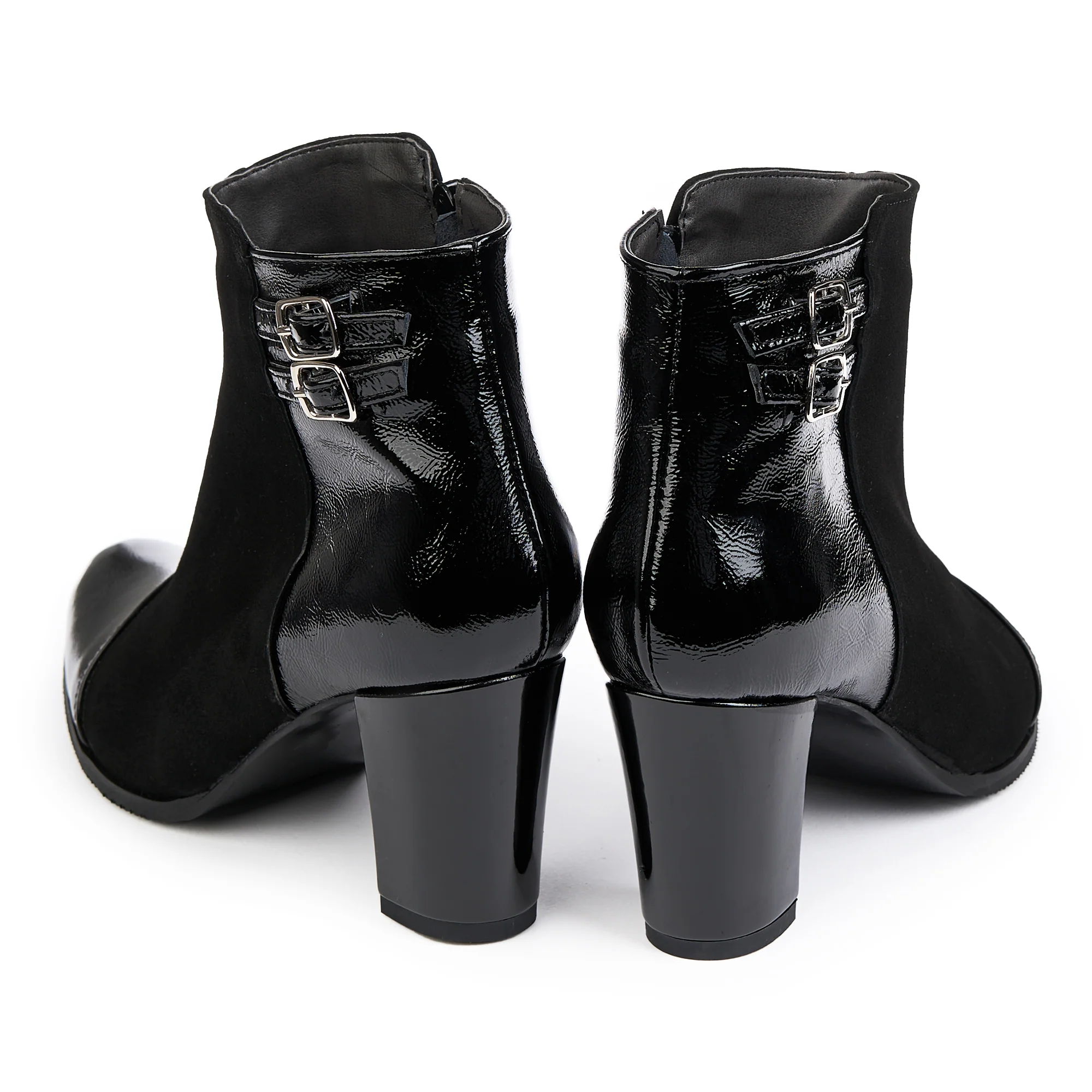 Botine dama din piele naturala neagra cu toc gros 7.5 cm 14837 - Image 4