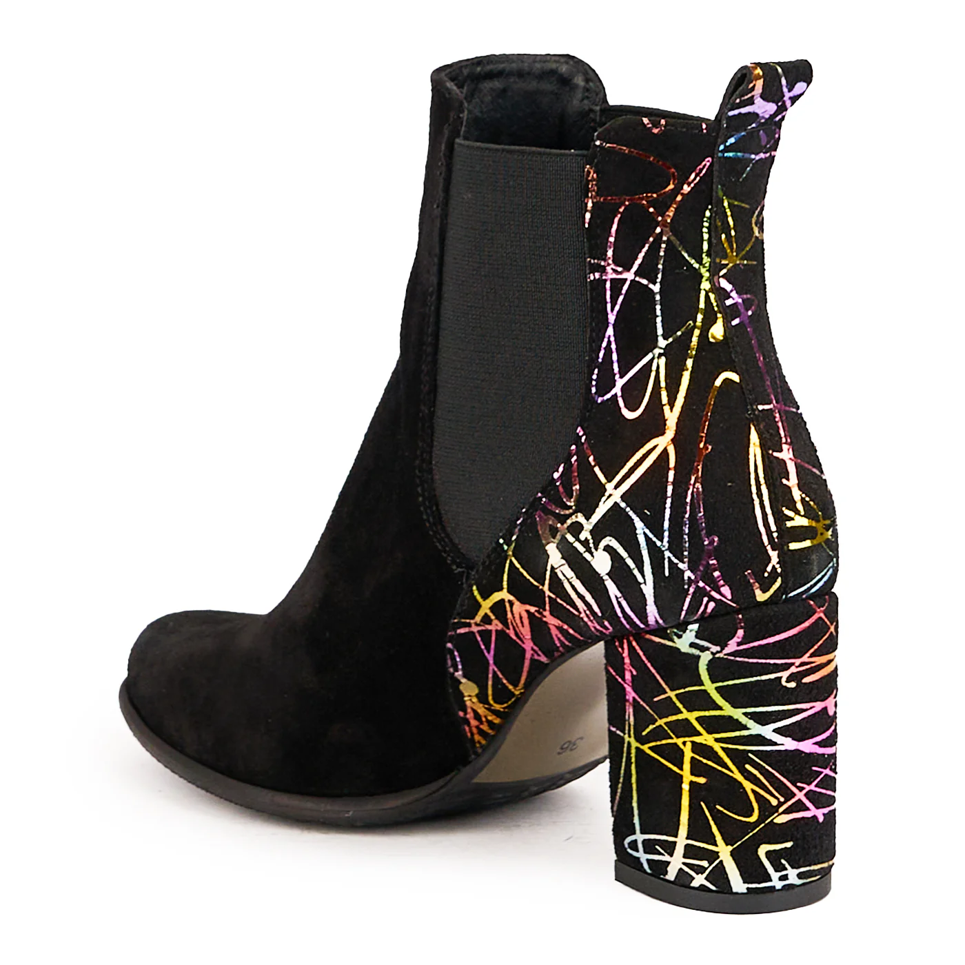 Botine dama din piele naturala neagra cu toc gros 7.5 cm 16693 - Image 2
