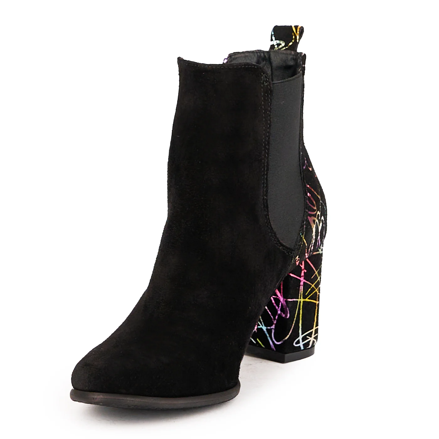 Botine dama din piele naturala neagra cu toc gros 7.5 cm 16693 - Image 3