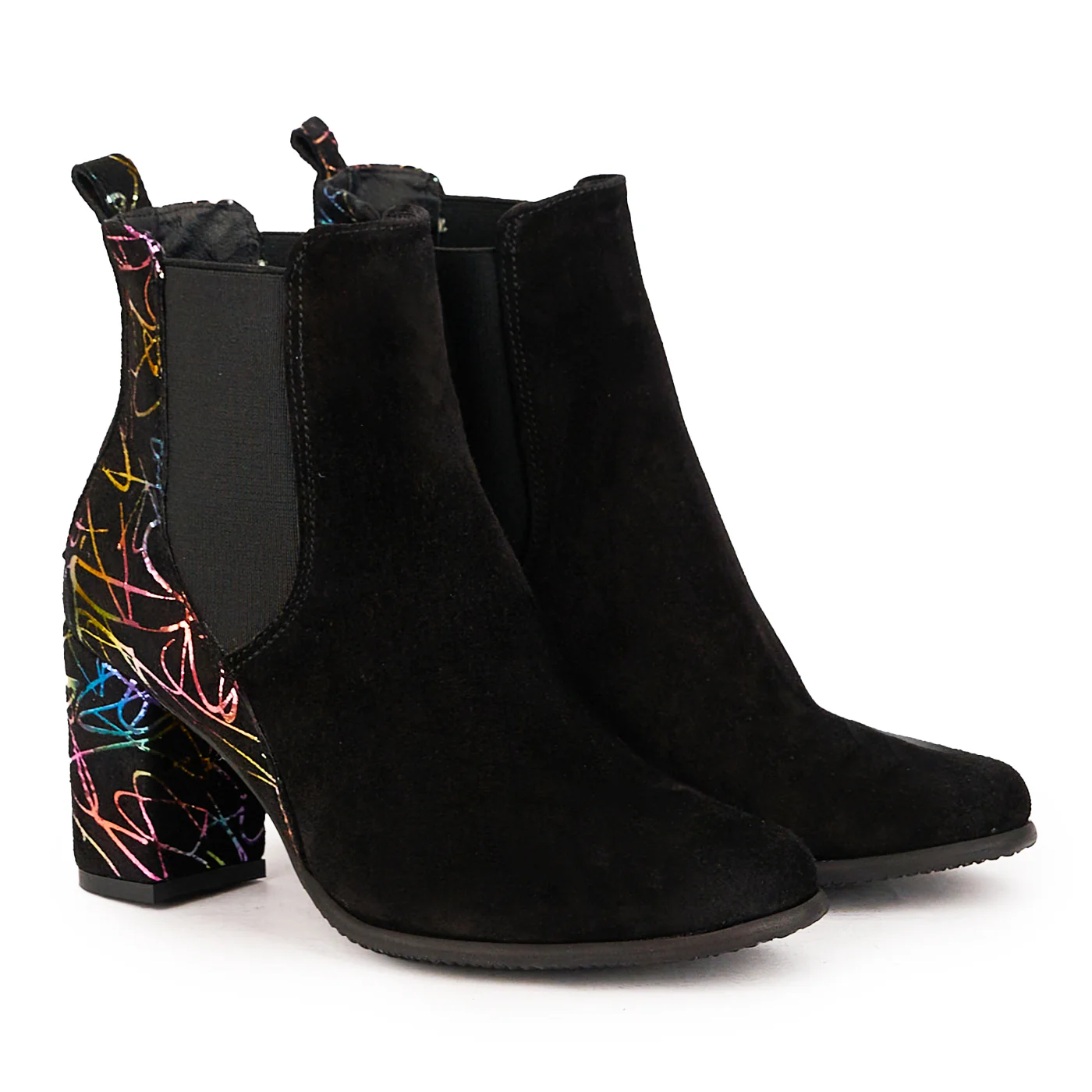 Botine dama din piele naturala neagra cu toc gros 7.5 cm 16693 - Image 4