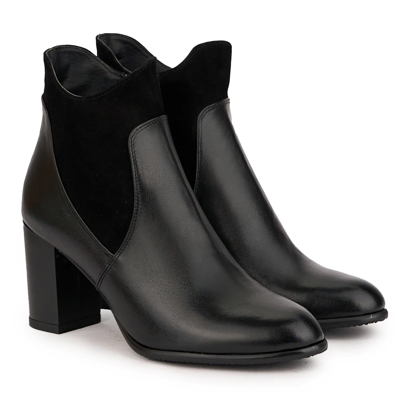 Botine dama din piele naturala neagra cu toc gros 7.5 cm 16704 - Image 4