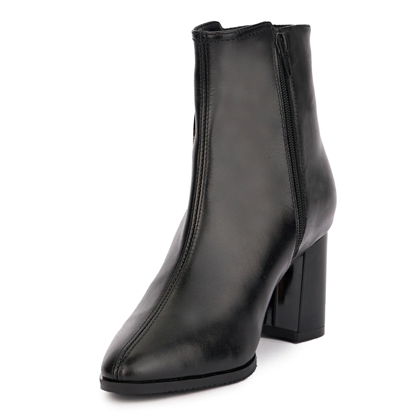 Botine dama din piele naturala neagra cu toc gros 7.5 cm 17082 - Image 3