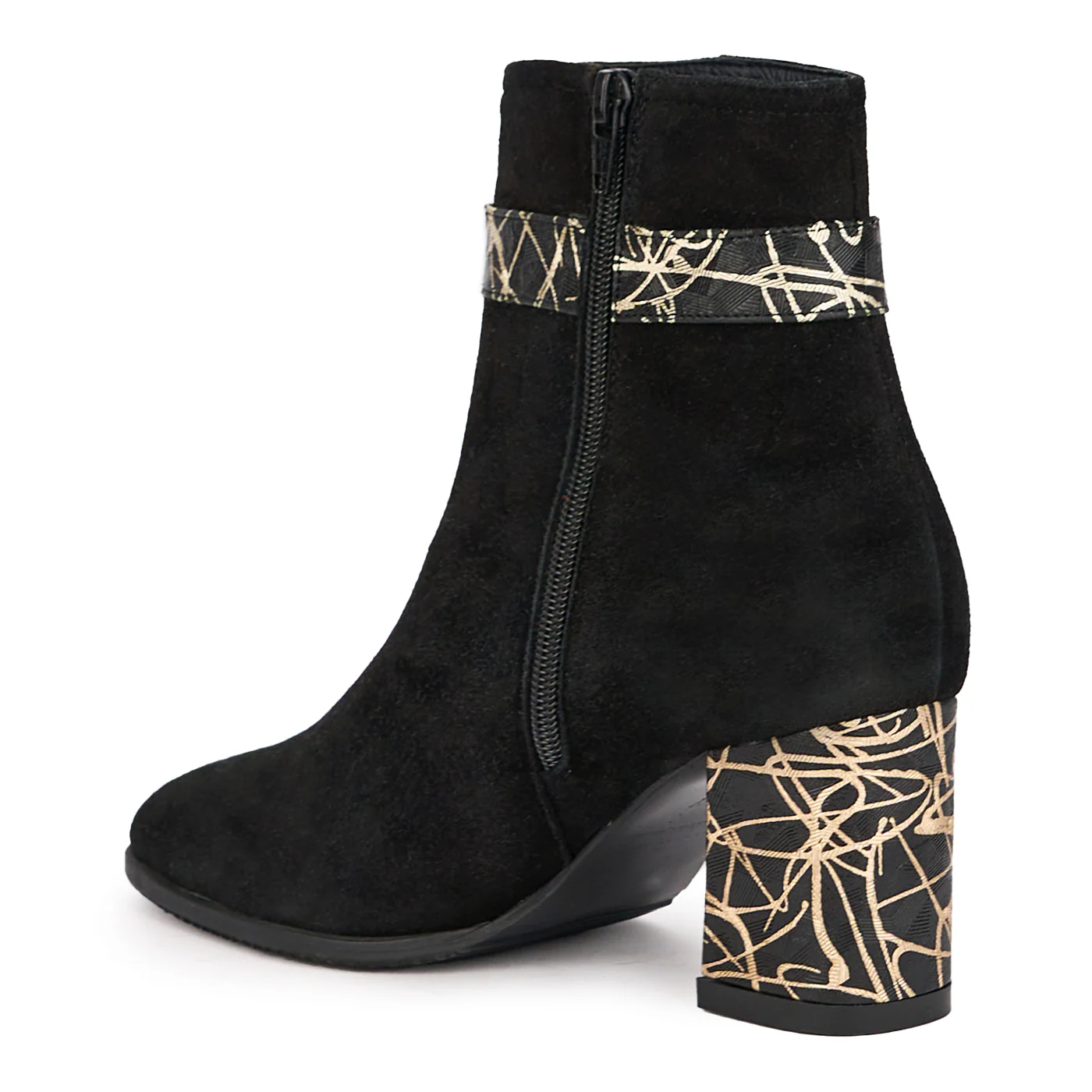 Botine dama din piele naturala neagra cu toc gros 7.5 cm 17084 - Image 2