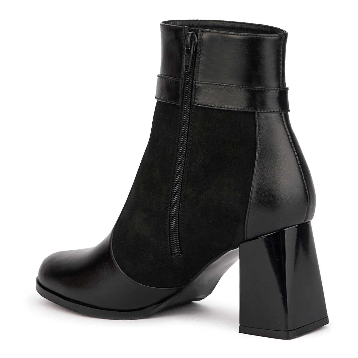 Botine dama din piele naturala neagra cu toc gros 7.5 cm 17093 - Image 2