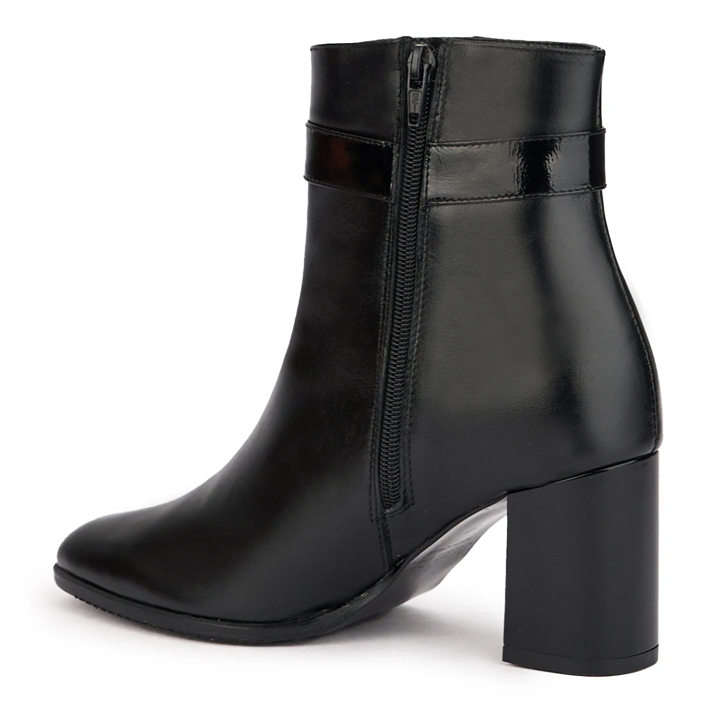 Botine dama din piele naturala neagra cu toc gros 7.5 cm 17101 - Image 2