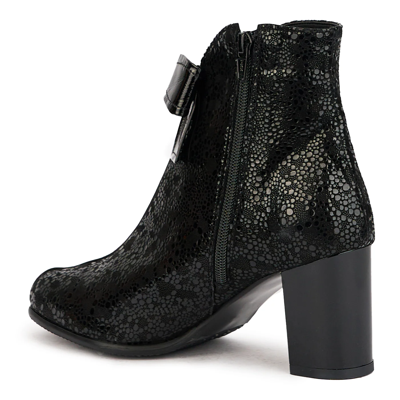 Botine dama din piele naturala neagra cu toc gros 7.5 cm 17243 - Image 2