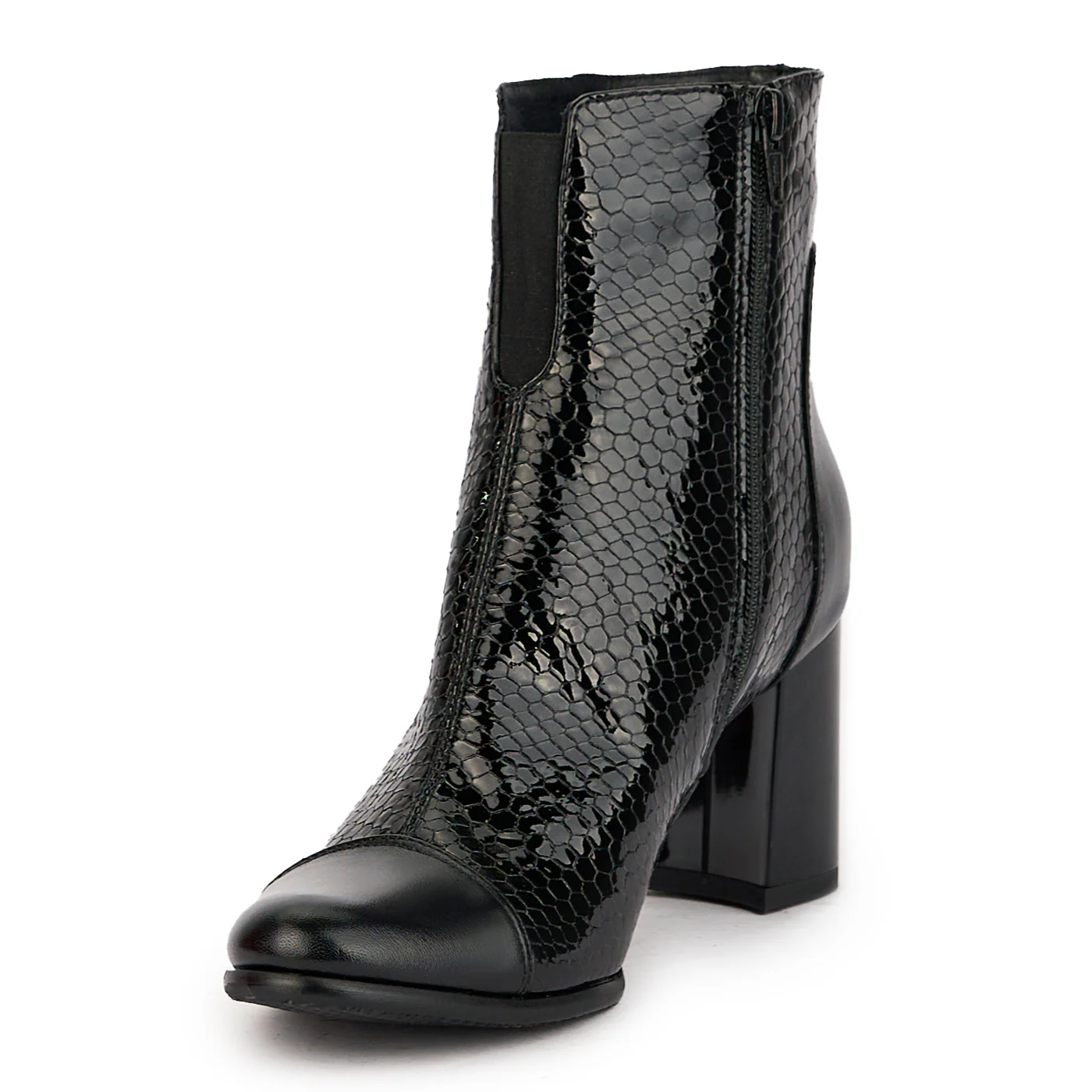 Botine dama din piele naturala neagra cu toc gros 7.5 cm 17297 - Image 3
