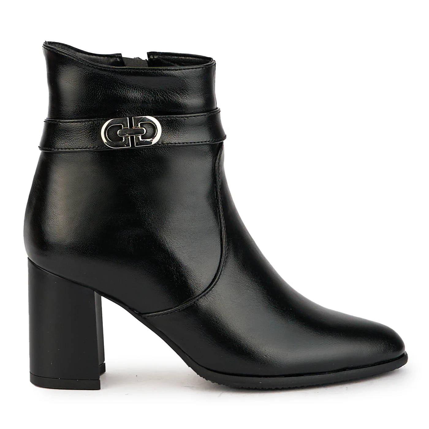 Botine dama din piele naturala neagra cu toc gros 7.5 cm 17366