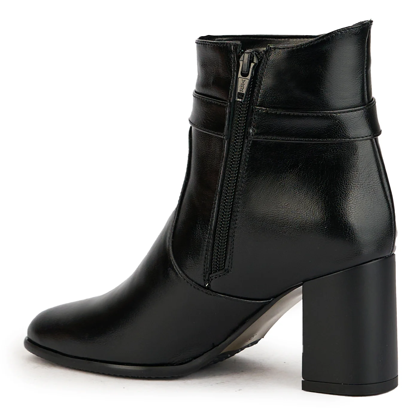 Botine dama din piele naturala neagra cu toc gros 7.5 cm 17366 - Image 2