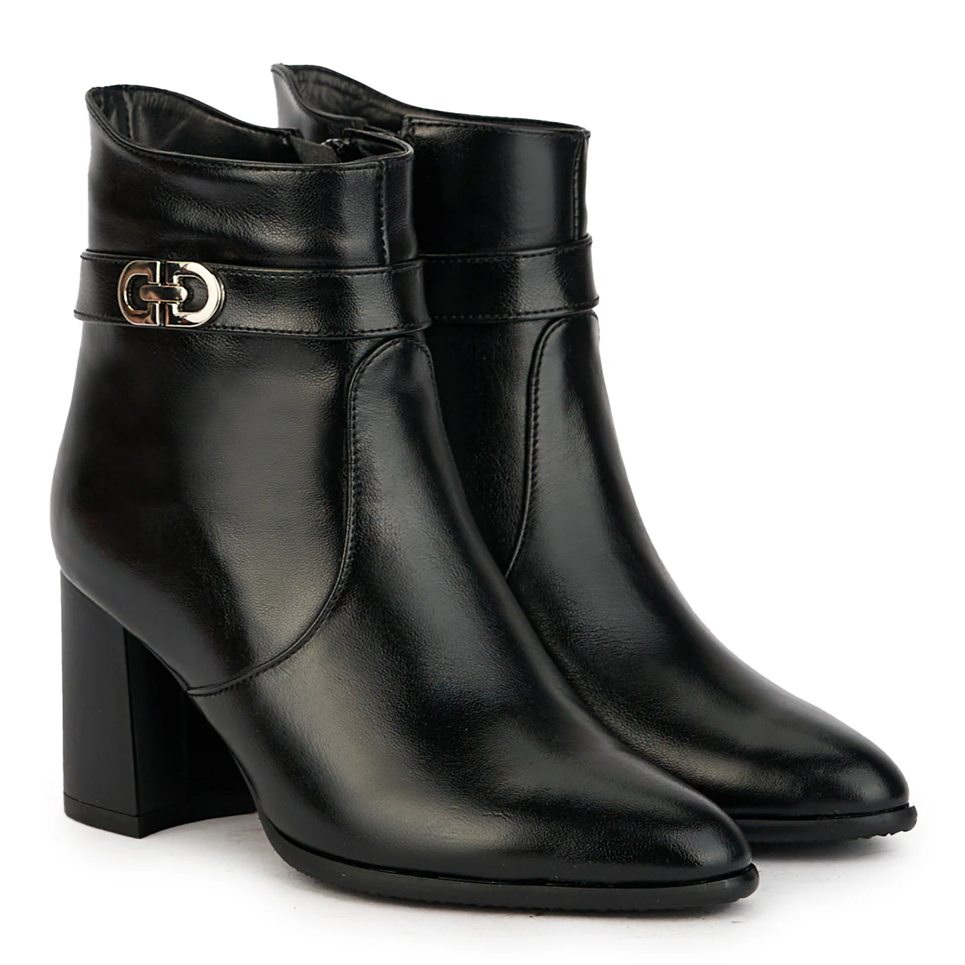Botine dama din piele naturala neagra cu toc gros 7.5 cm 17366 - Image 4
