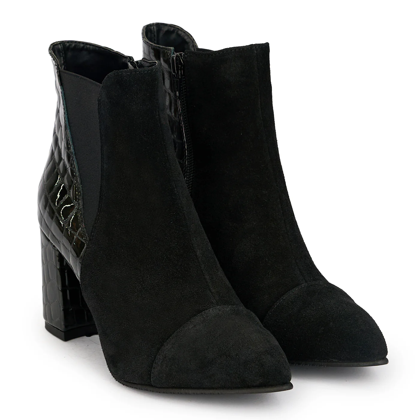 Botine dama din piele naturala neagra cu toc gros 7.5 cm 19125 - Image 4