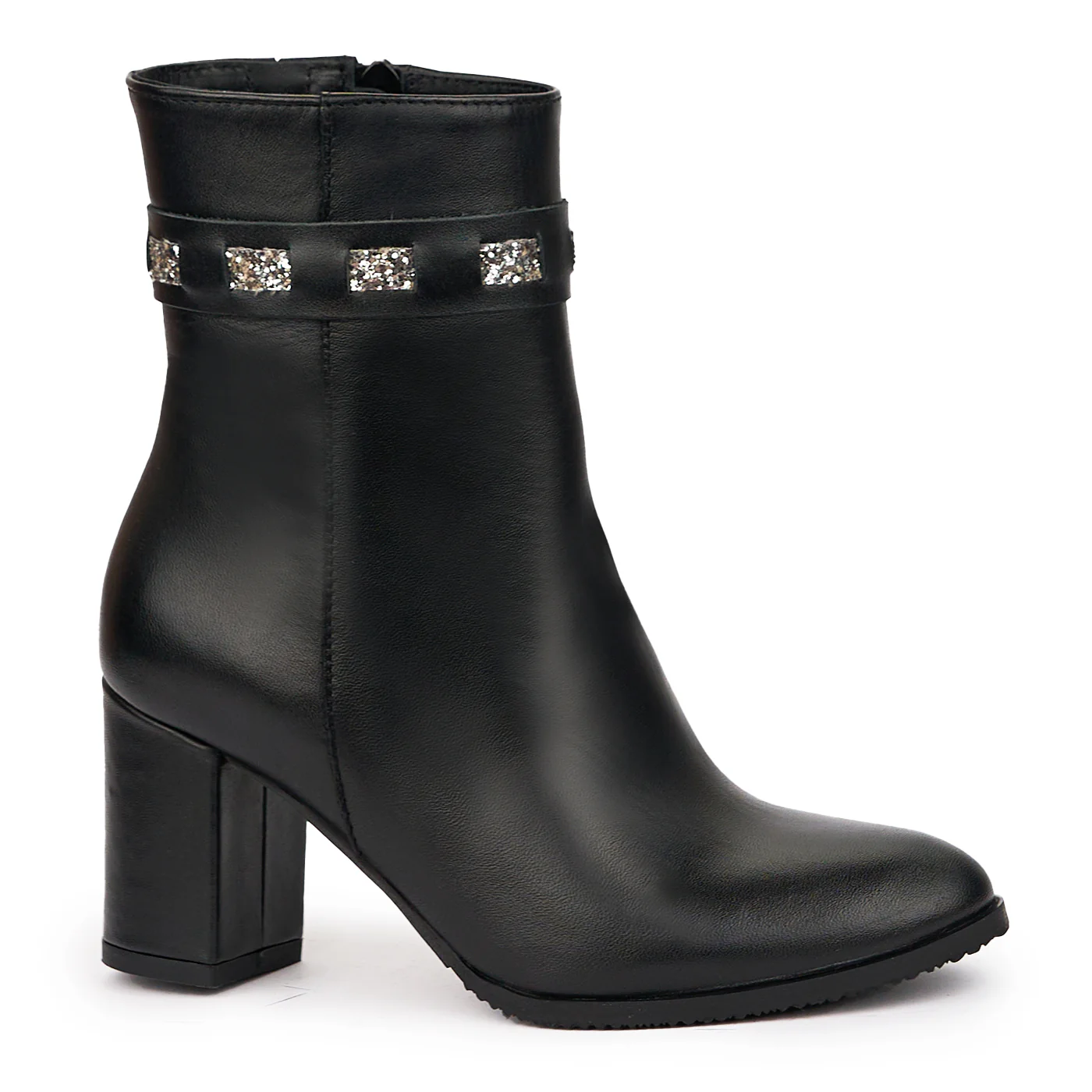 Botine dama din piele naturala neagra cu toc gros 7 cm 14253