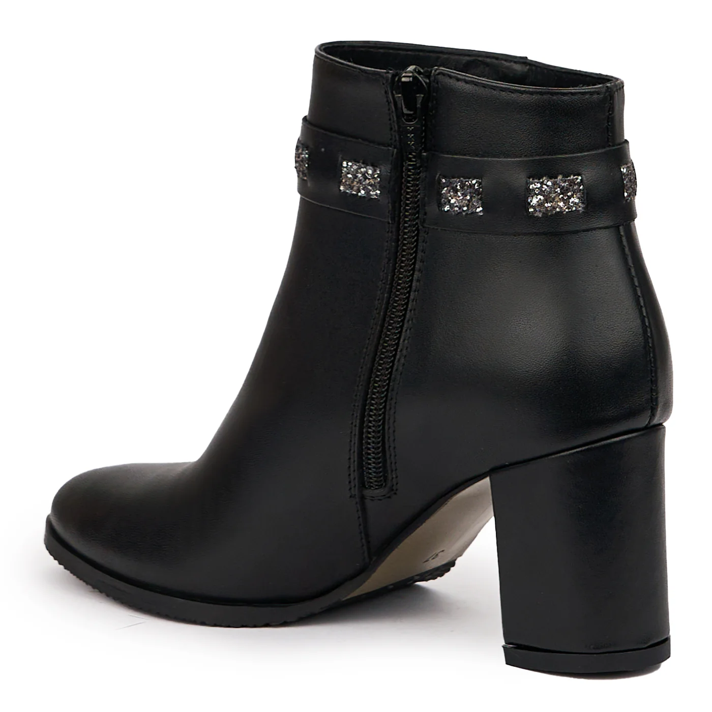 Botine dama din piele naturala neagra cu toc gros 7 cm 14256 - Image 2