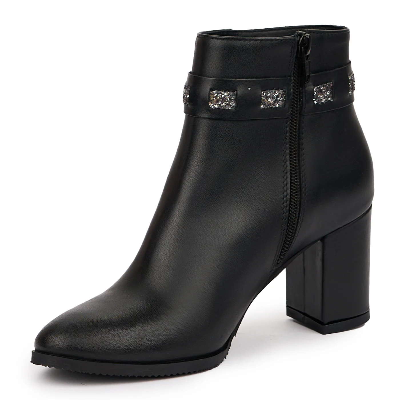 Botine dama din piele naturala neagra cu toc gros 7 cm 14256 - Image 3