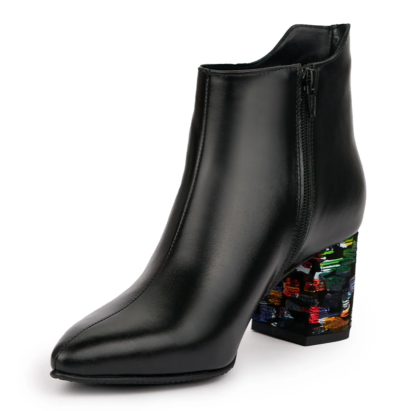 Botine dama din piele naturala neagra cu toc gros 7 cm 14309 - Image 3