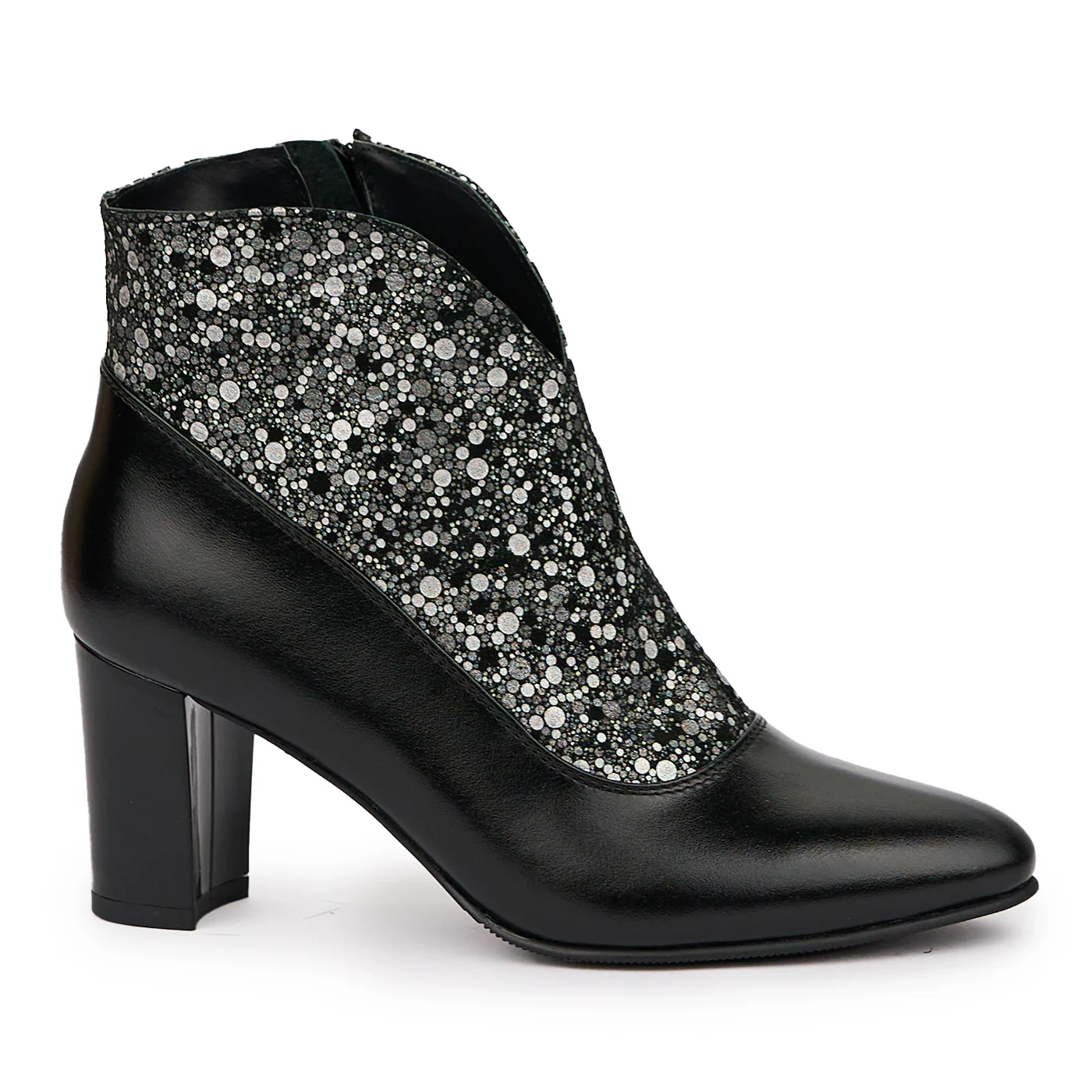 Botine dama din piele naturala neagra cu toc gros 7 cm 14310