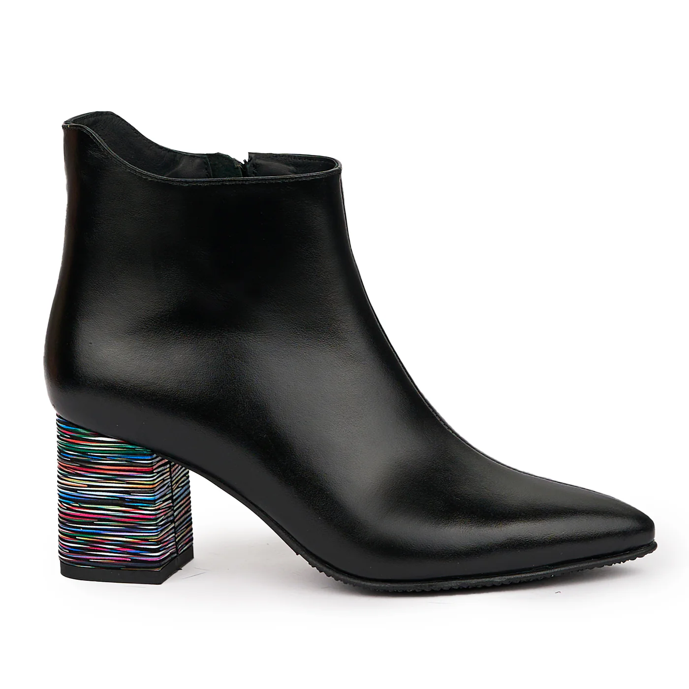 Botine dama din piele naturala neagra cu toc gros 7 cm 14311
