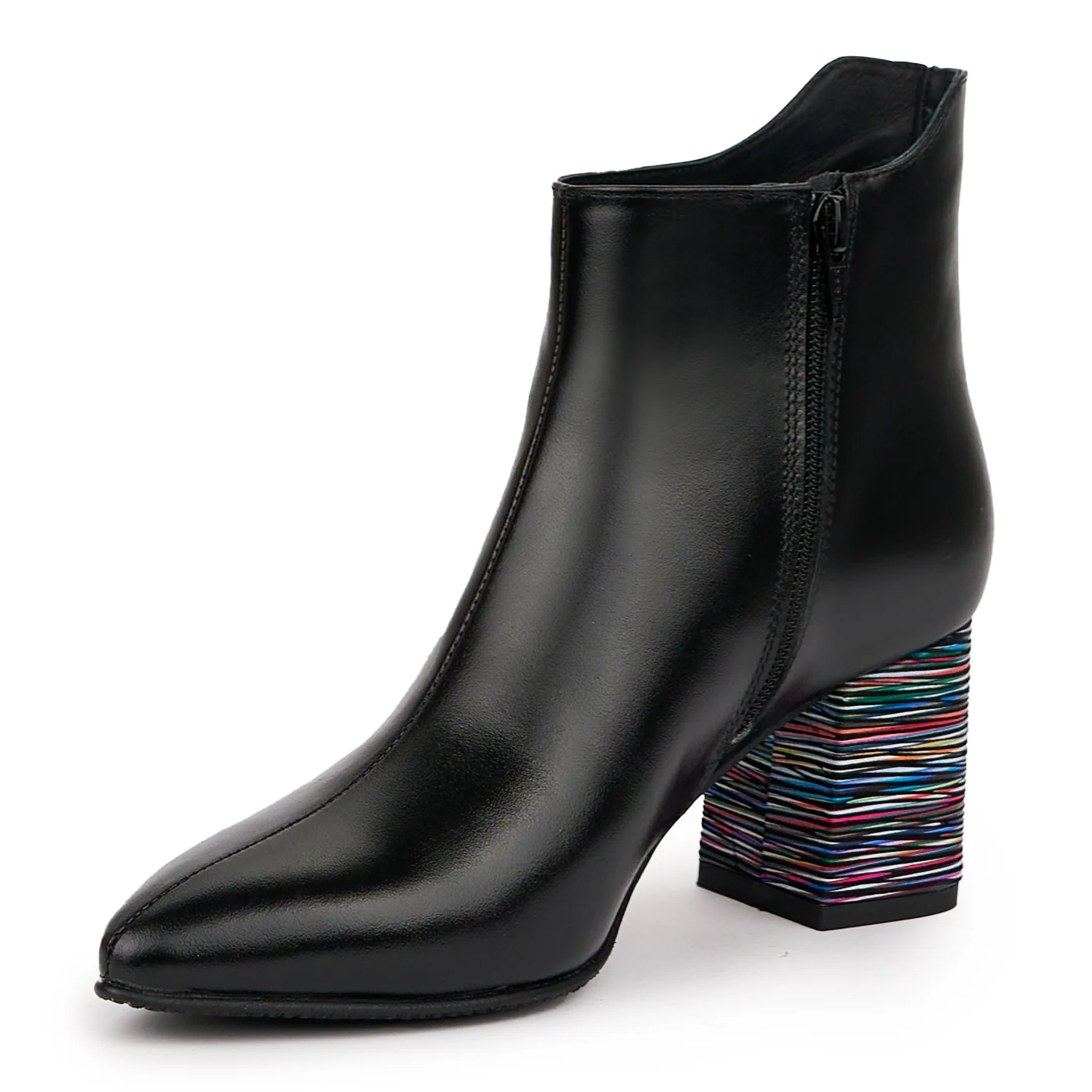Botine dama din piele naturala neagra cu toc gros 7 cm 14311 - Image 3