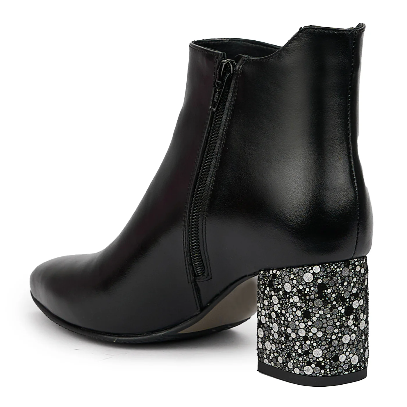 Botine dama din piele naturala neagra cu toc gros 7 cm 14443 - Image 2