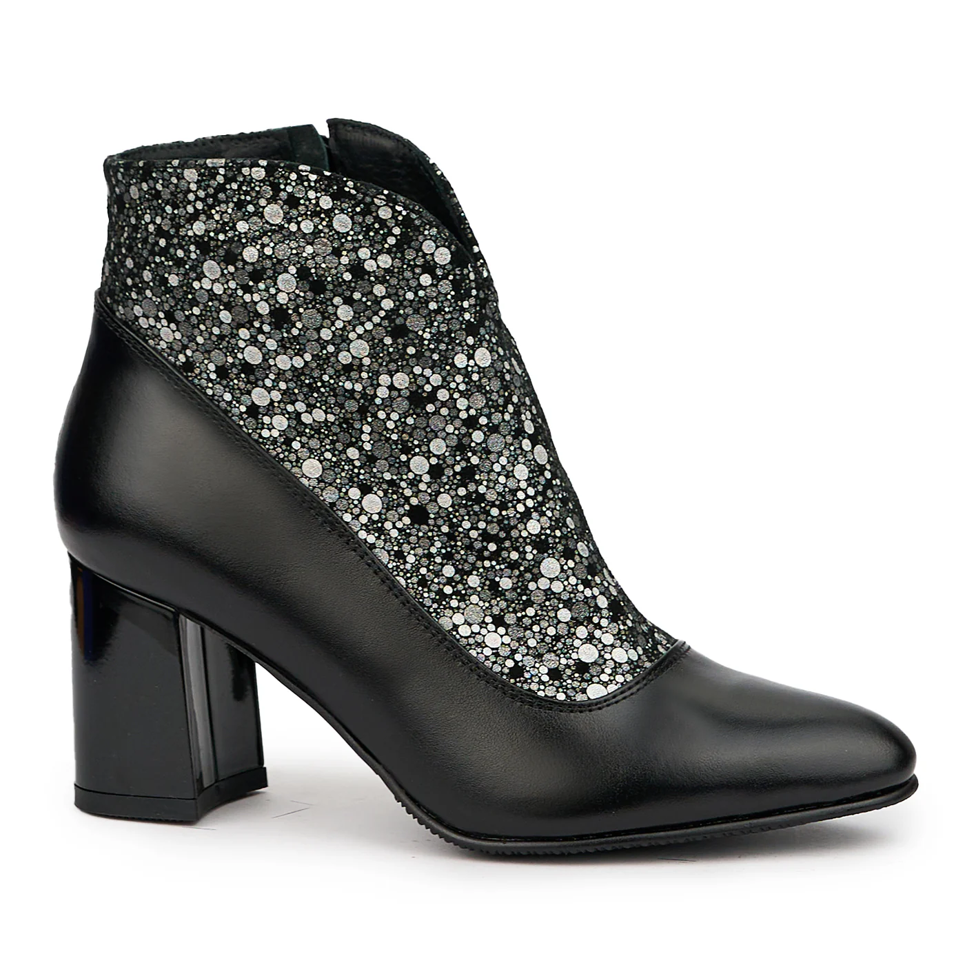 Botine dama din piele naturala neagra cu toc gros 7 cm 14558
