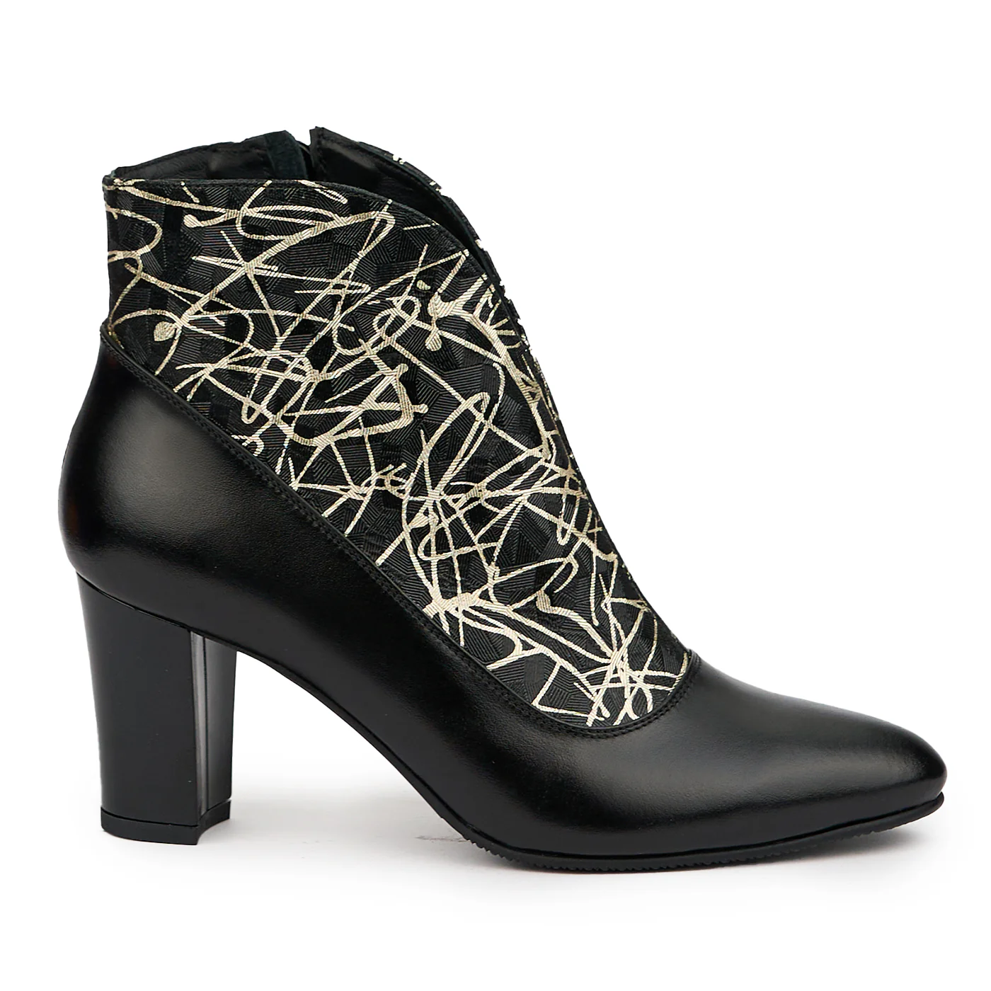 Botine dama din piele naturala neagra cu toc gros 7 cm 14566