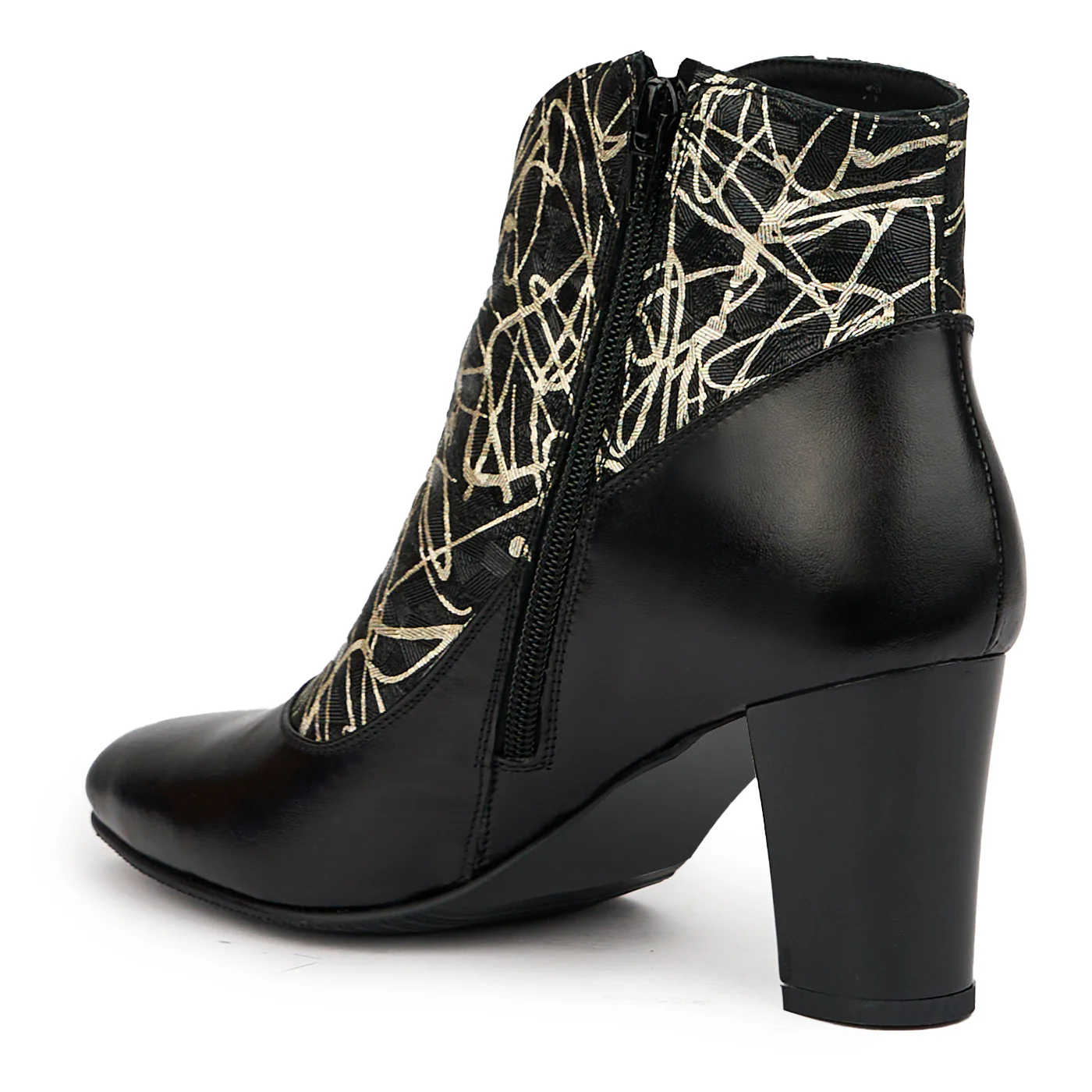 Botine dama din piele naturala neagra cu toc gros 7 cm 14566 - Image 2