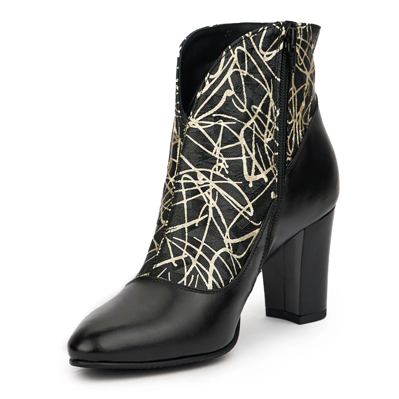 Botine dama din piele naturala neagra cu toc gros 7 cm 14566 - Image 3
