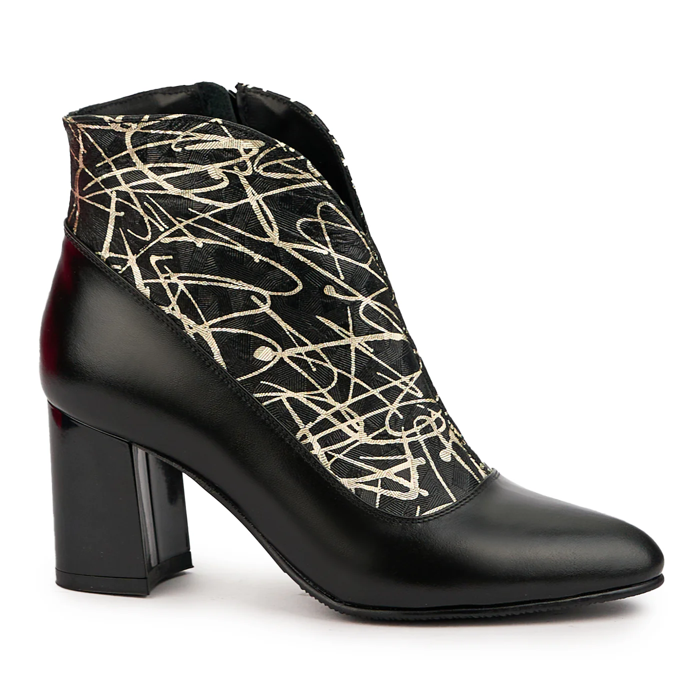 Botine dama din piele naturala neagra cu toc gros 7 cm 14624