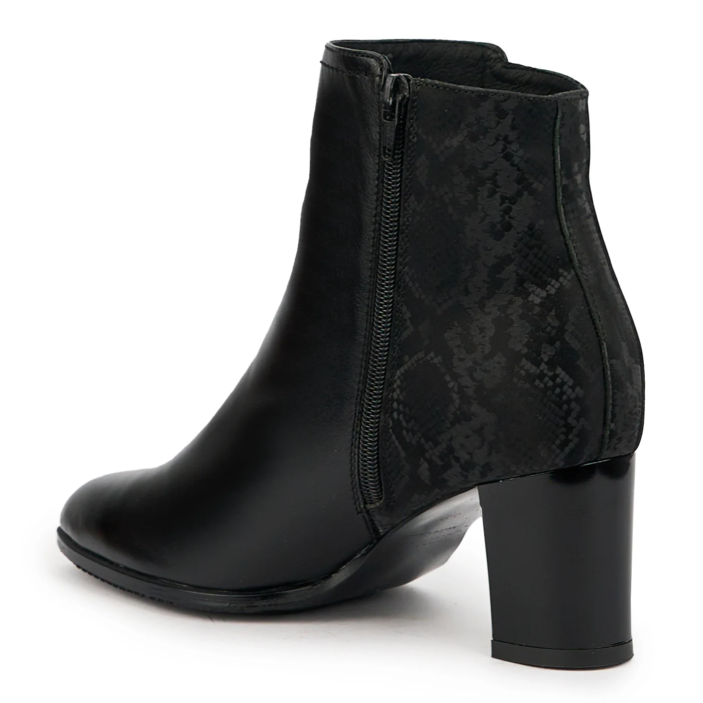 Botine dama din piele naturala neagra cu toc gros 7 cm 14755 - Image 2