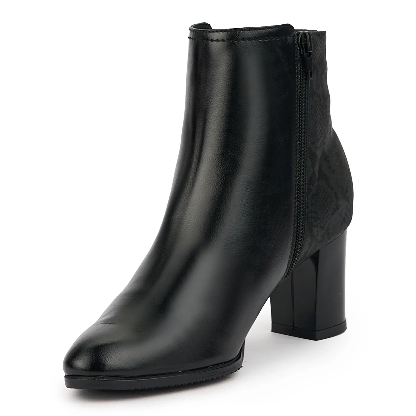 Botine dama din piele naturala neagra cu toc gros 7 cm 14755 - Image 3