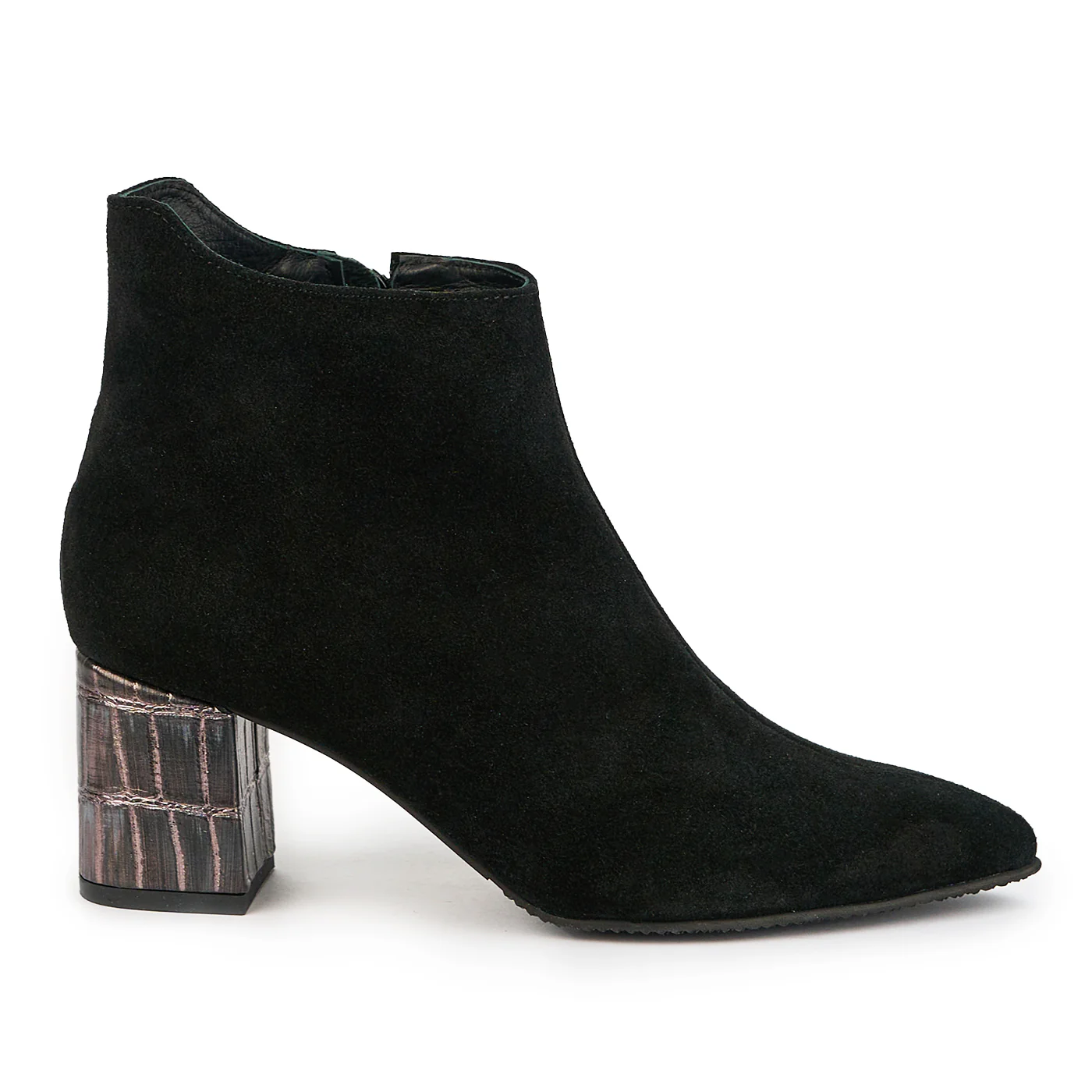 Botine dama din piele naturala neagra cu toc gros 7 cm 14886