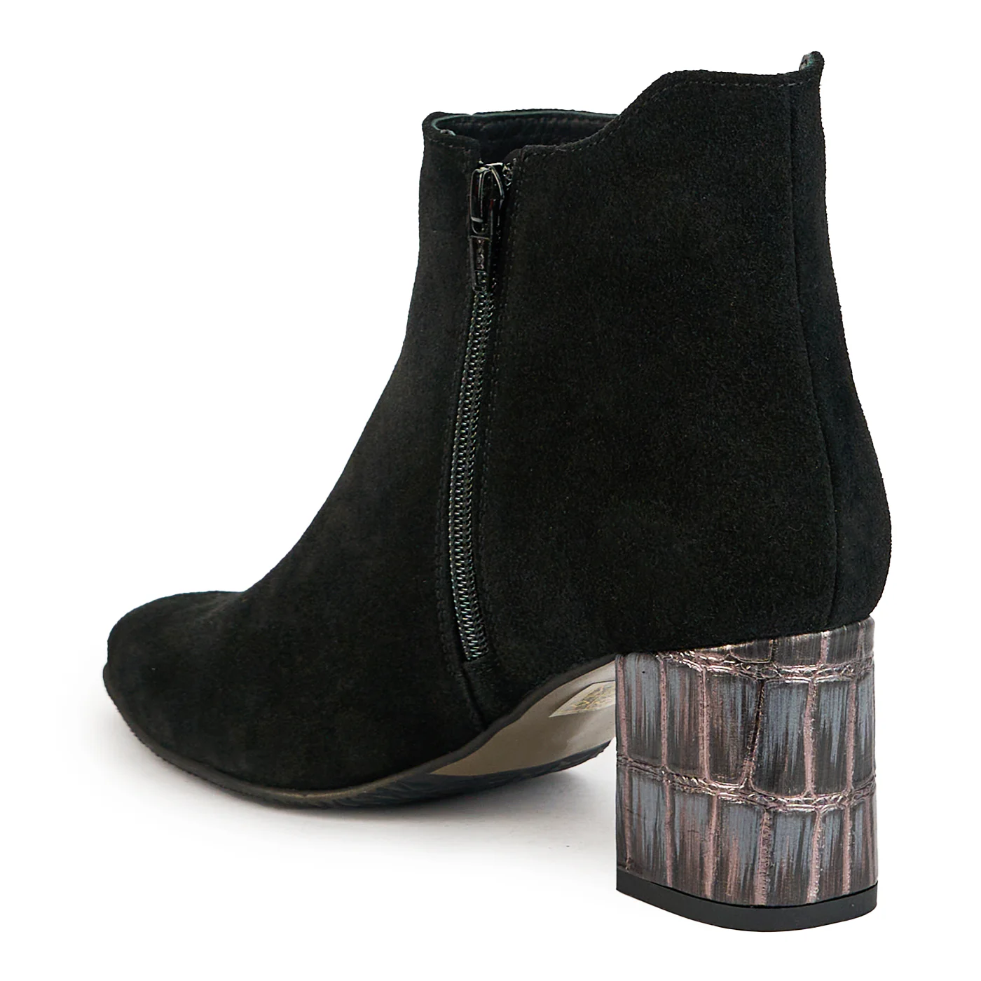 Botine dama din piele naturala neagra cu toc gros 7 cm 14886 - Image 2