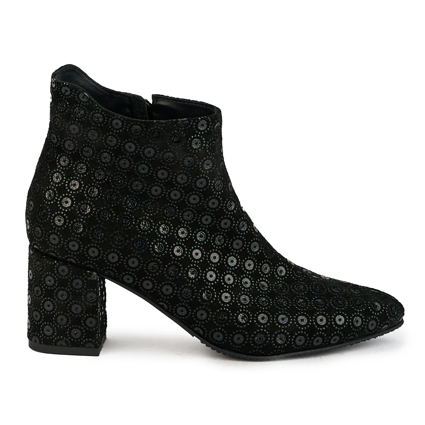 Botine dama din piele naturala neagra cu toc gros 7 cm 17408