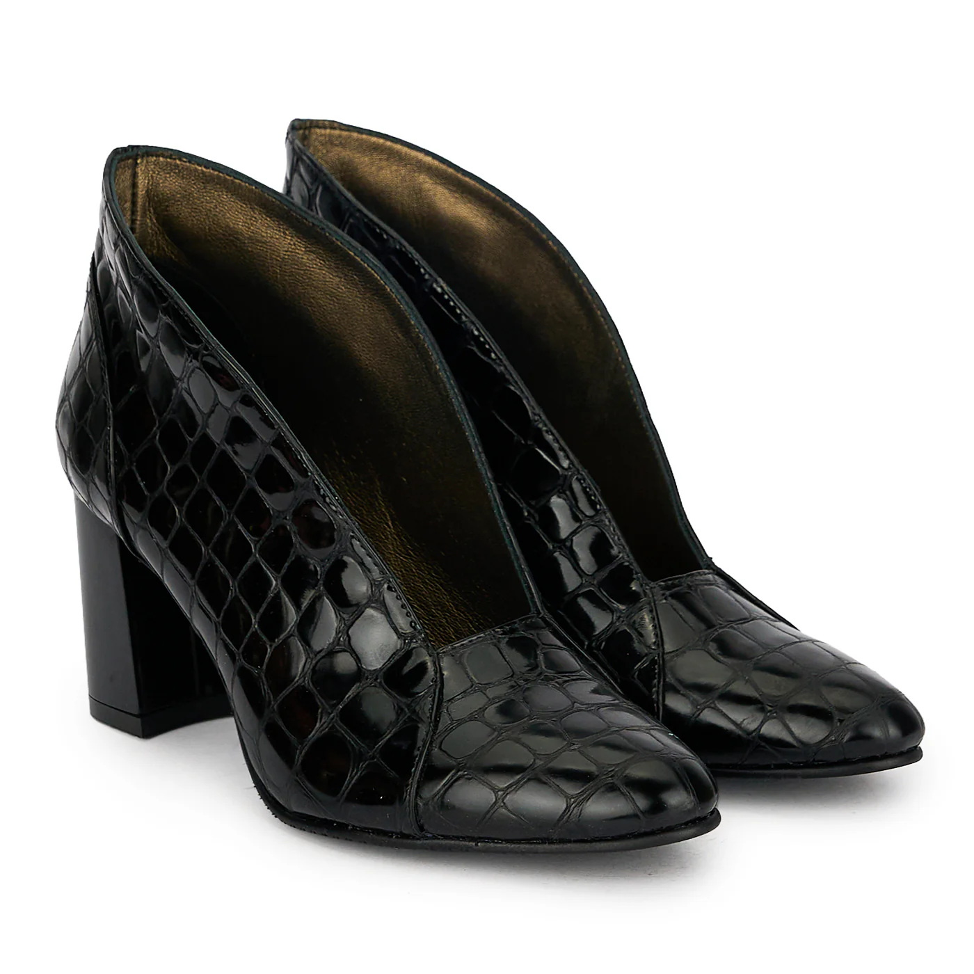 Botine dama din piele naturala neagra cu toc gros 7 cm 19715 - Image 4