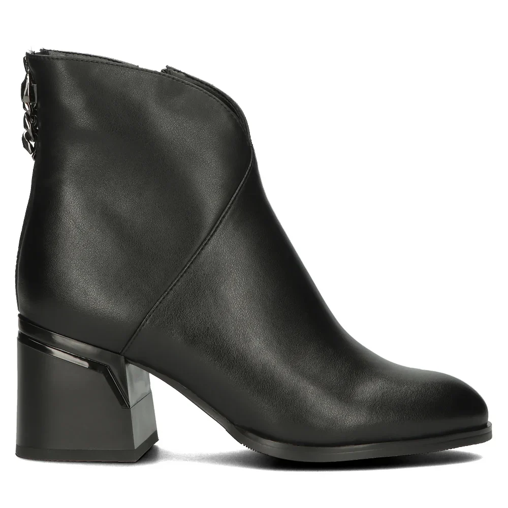 Botine dama din piele naturala neagra cu toc gros 8 cm 14338