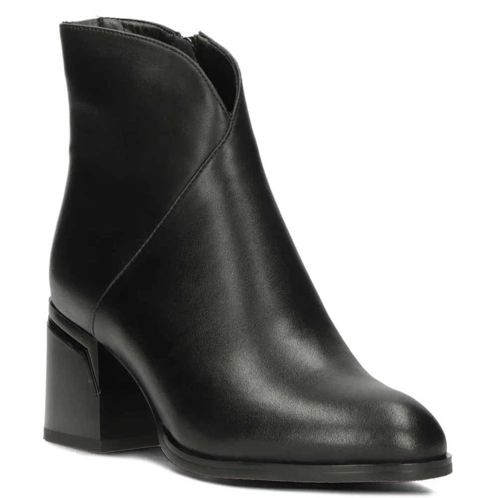 Botine dama din piele naturala neagra cu toc gros 8 cm 14338 - Image 2