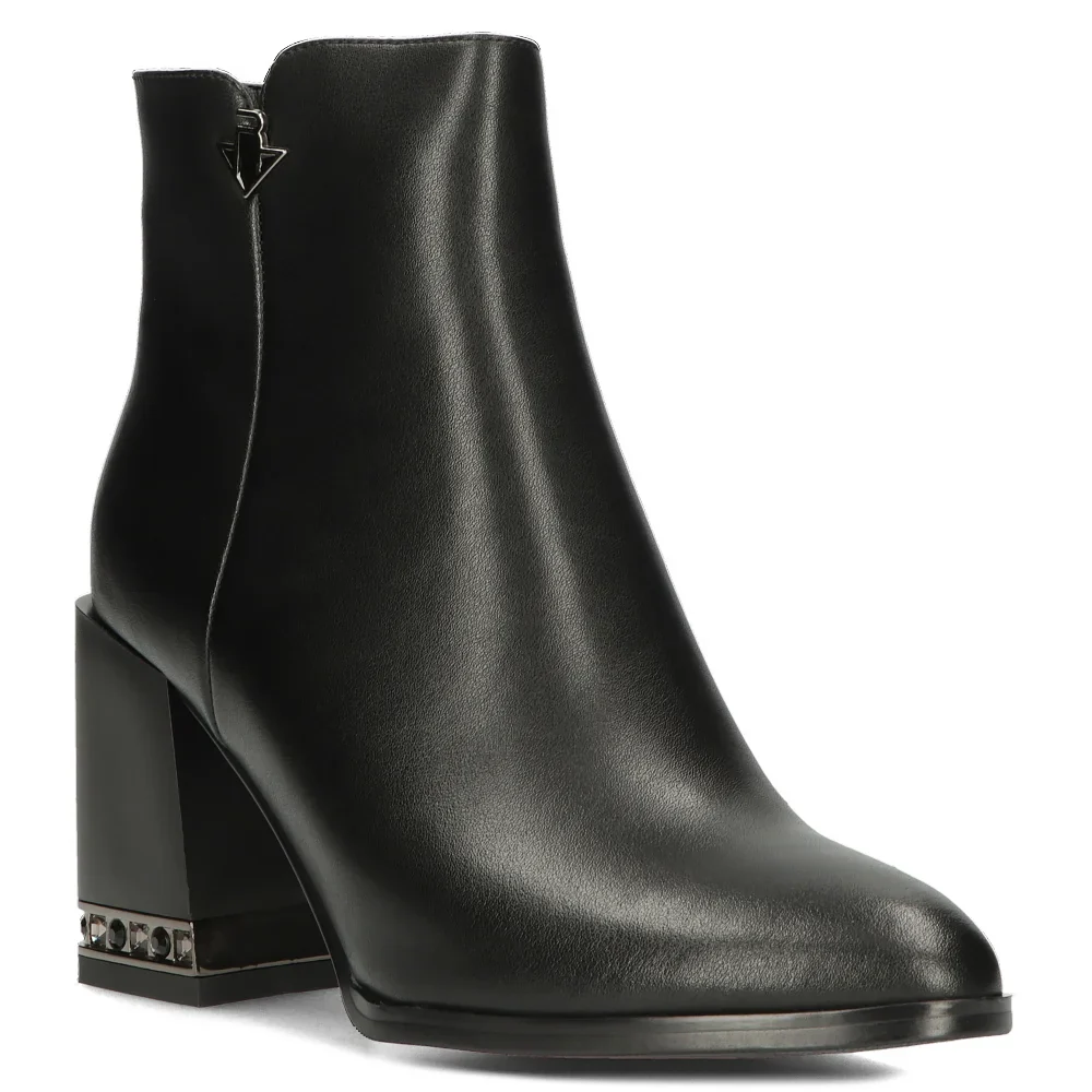 Botine dama din piele naturala neagra cu toc gros 8 cm 14341 - Image 2