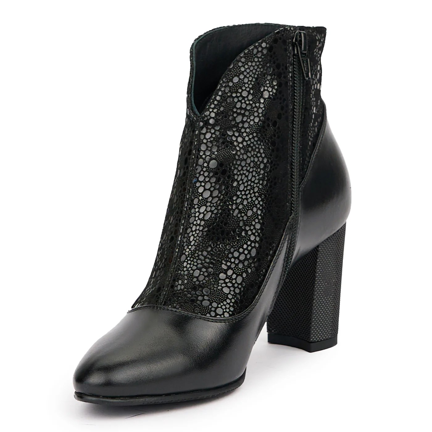 Botine dama din piele naturala neagra cu toc gros 8 cm 14500 - Image 3